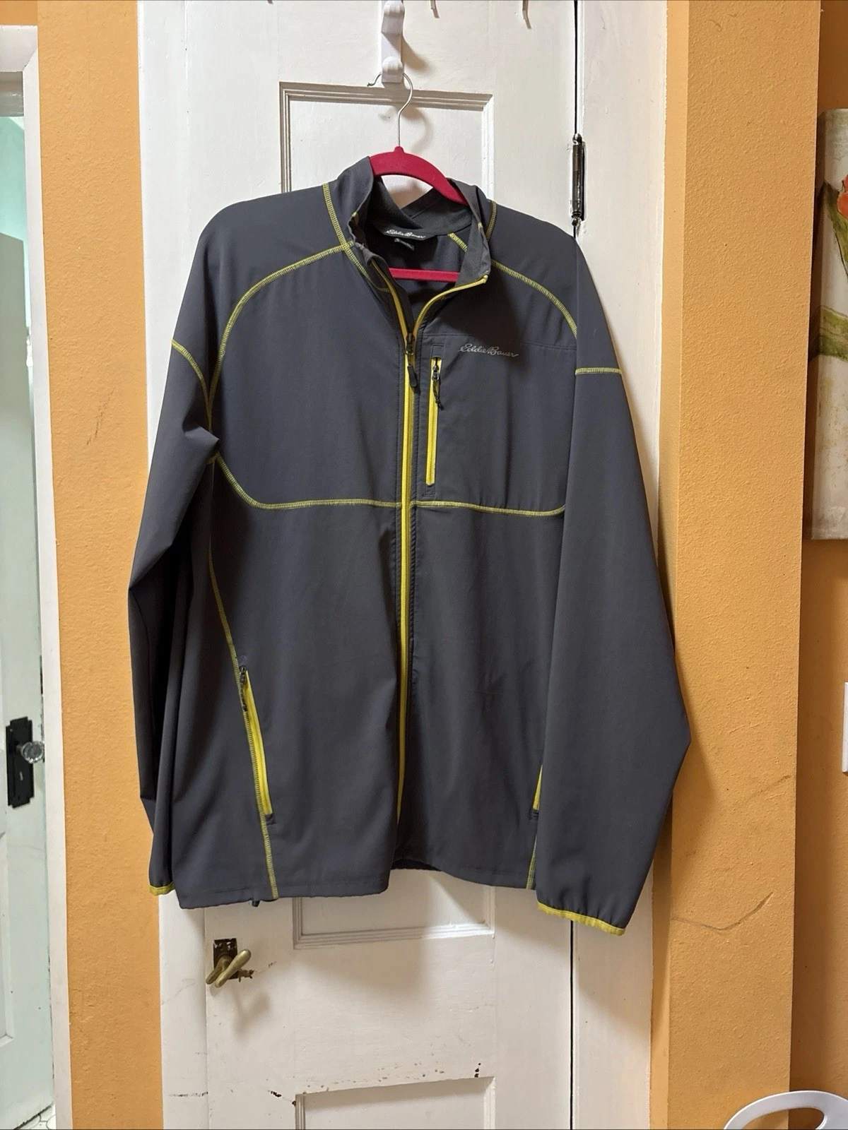 Eddie Bauer Gray Jacket Mens TL Full Zip Zipper PocketsStretch Softshell Outdoor