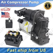 3PCS Air Suspension Compressor w/Valve Block+Relay For Mercedes W166 X166 GL550