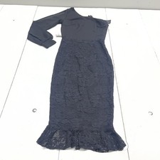AX Paris Dress Womens 8 Black One Shoulder Lace Bodycon Midi Ruffle Hem Party