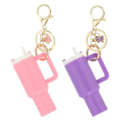 Mini Cup Keychain, 2Pcs Tumbler Keychain, Pink, Dark Purple Butterfly