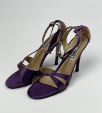 Sandalias de tacón alto GIANNI VERSACE púrpura satinado 38 1/2 Italia vintage