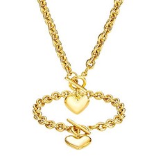 Heart Chain Necklace  Heart Bracelet for Women Girls Hearts Pendant Gold