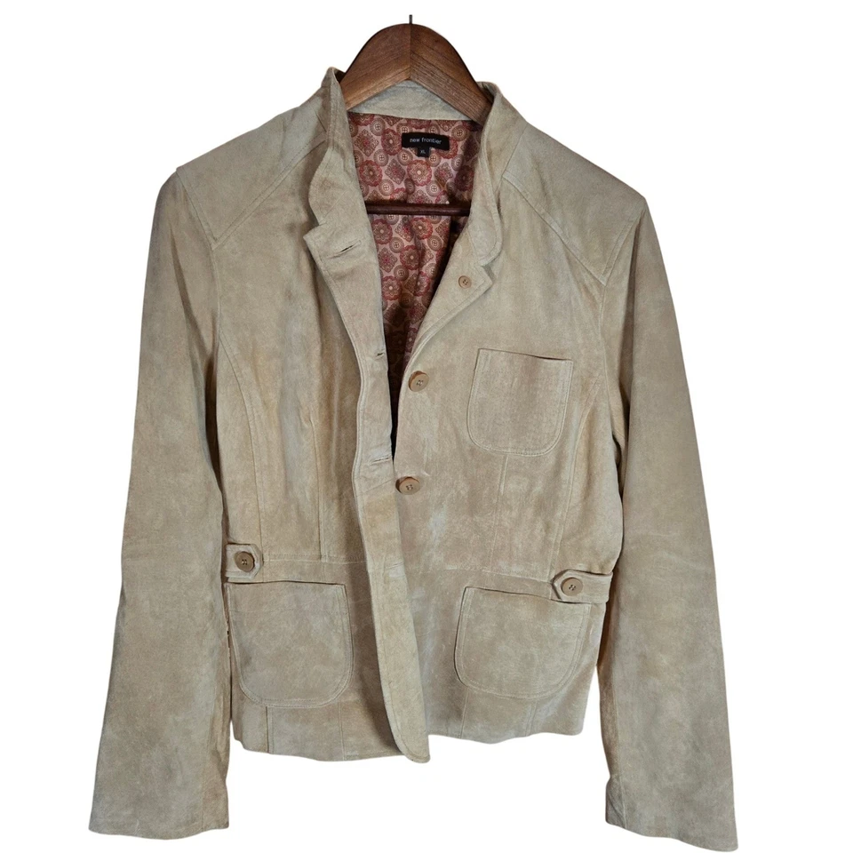 Nueva Chaqueta Blazer Frontier de Cuero para Mujer XL Gamuza Tostada Carrera Negocios Foto 2 de 4