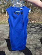 Calvin Klein Blue Sheath Dress Size 4 Sleeveless Work Office Career