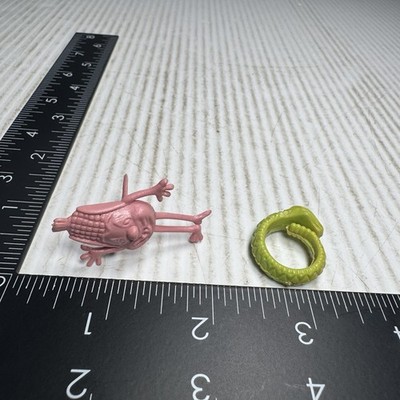 2 Plastic Novelty Rings Marx Pink Corkie Corn And Green Plastic Snake Ring