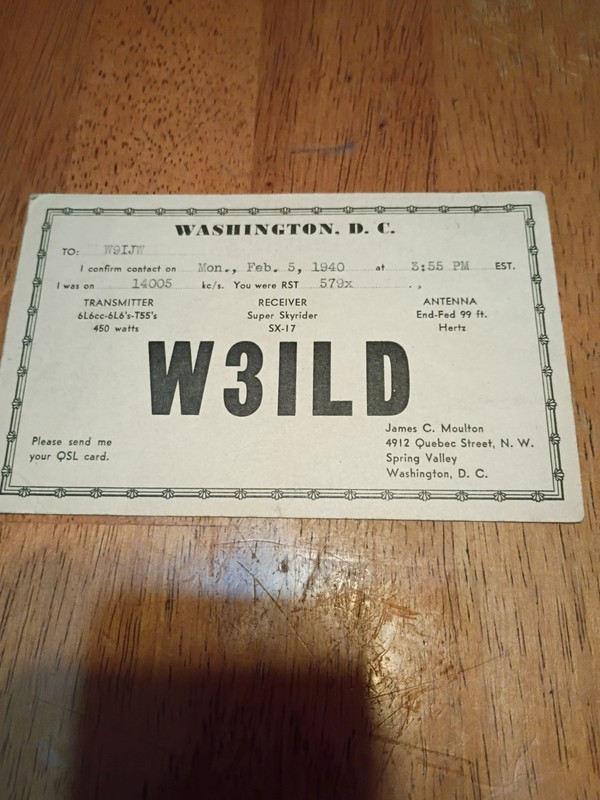 1940 QSL Card Washington DC