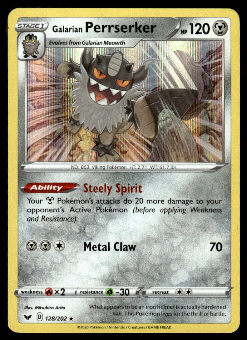 2020 Sword & Shield Galarian Perrserker Stage 1/Rare Holo #128