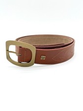 Chaps Brown Genuine Leather Belt Western Leaf Stitched Brass Buckle Casual Mens 