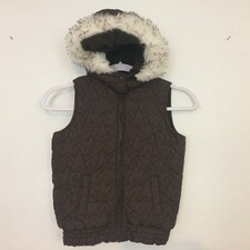  JL Y2K Gymboree Girl Vest Size M 7/8 Faux Fur Trim Jacket Quilt Brown Hoodie