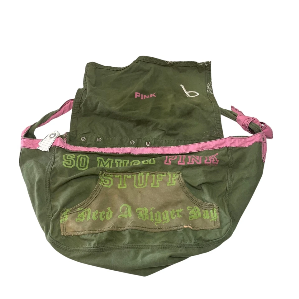 VTG Victoria's Secret PINK Messenger Bag Oversized Tote Crossbody Green Y2K Prep - Image 4 of 4