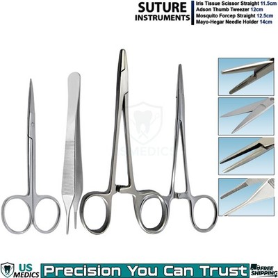 Suture Practice Tool Set Mayo Hegar Needle Holder Iris Scissor Mosquito Forceps