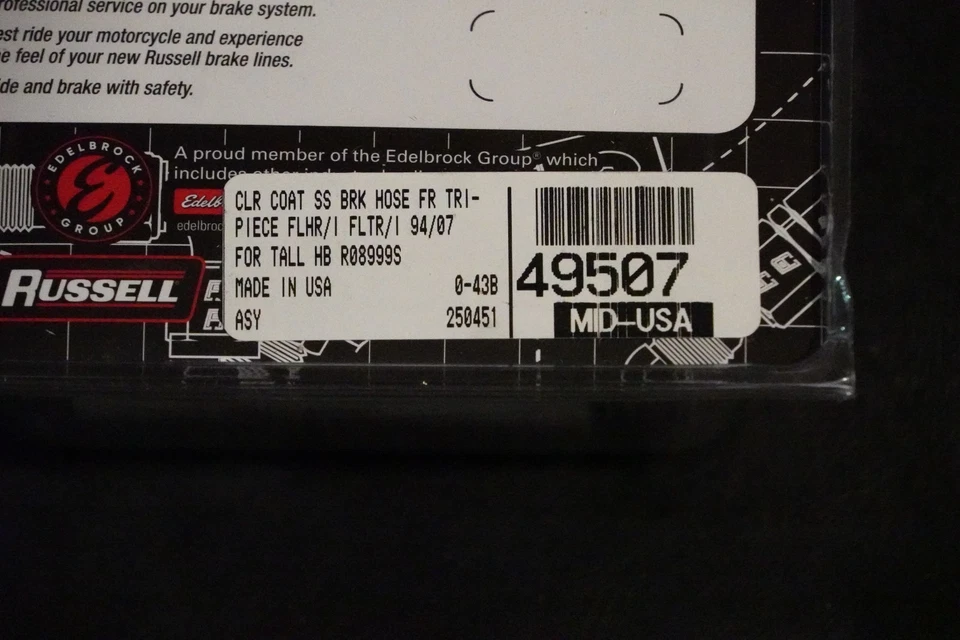 Комплект плетеной передней тормозной магистрали Russell R08999S 94–07 Harley Touring + 6 дюймов 49507 - Изображение 4 из 4