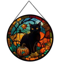 Black Cat Pattern Suncatcher Stained Glass,Hanging Stained Glass for Windows ...