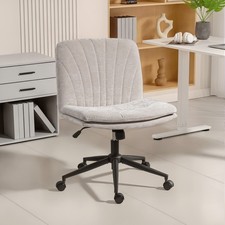 Criss Cross Desk Chair with Wheels, No Arms, Chenille Wide Office Chair, Beige