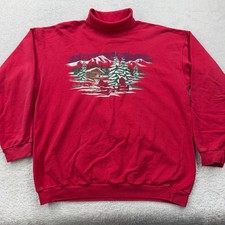 Northern Reflections Vintage Red Mock Neck Winter Cabin Sweatshirt Mens Large