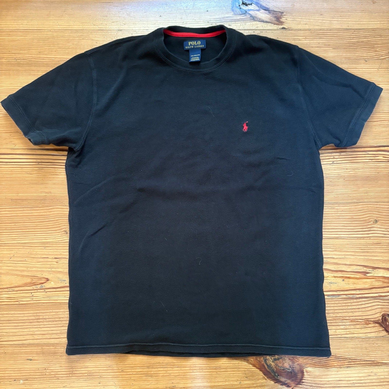 Polo Ralph Lauren nera maglia waffle manica corta rosso pony camicia TAGLIA 2XL