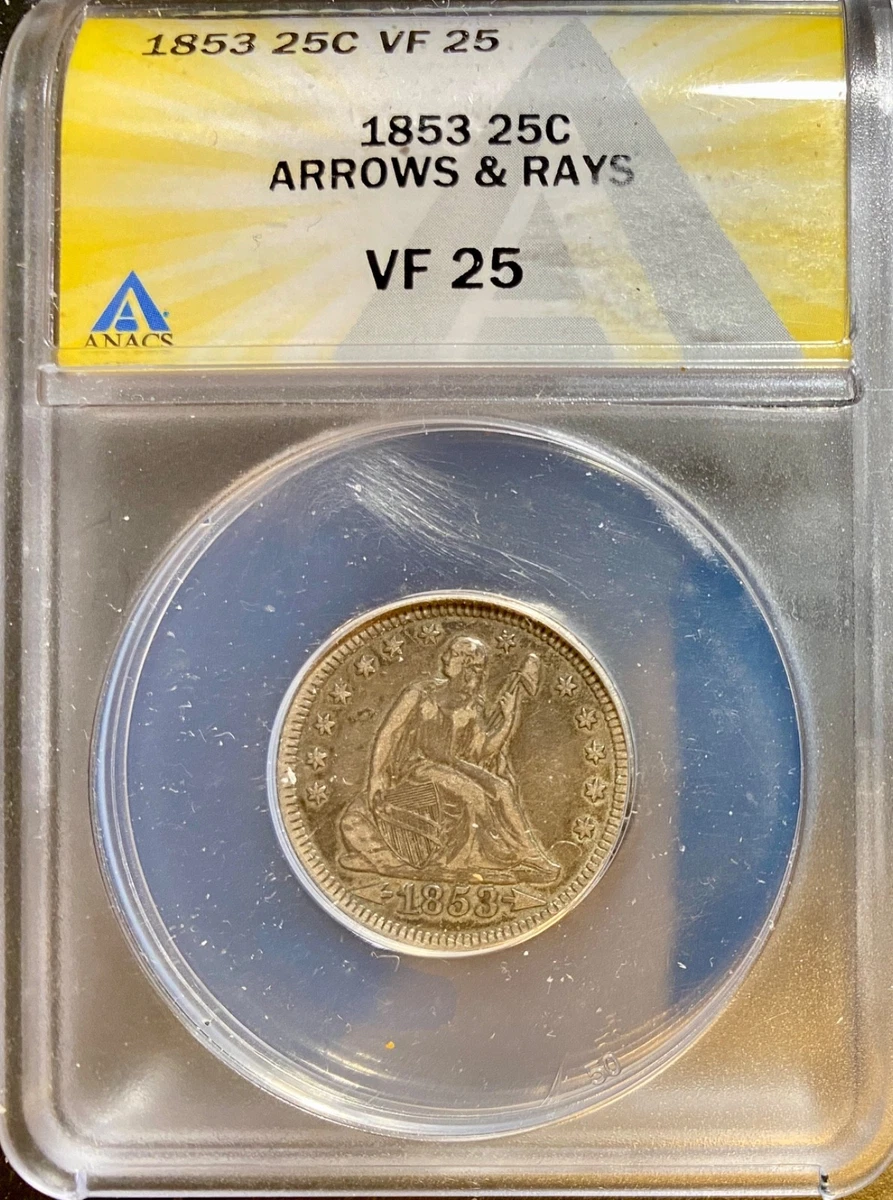VF 25 Graded 1853 Year Seated Liberty US Quarters (1838-1891) for