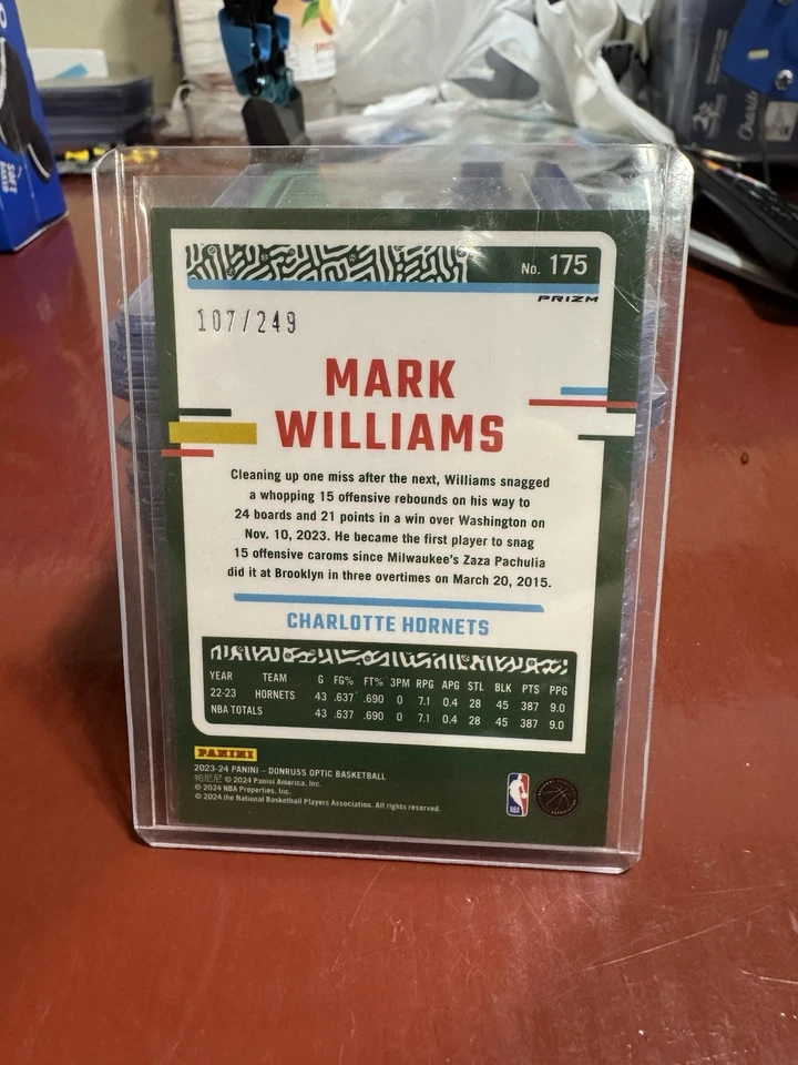 Mark Williams 2023-24 Panini Donruss Optic Blue Seismic Prizm Card #/249 No. 175 - Image 2 of 2