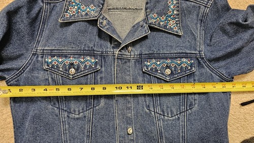 Vintage Christine Alexander Größe M 100% Baumwolle Jeansjacke Damen Strass / - Bild 11 von 12