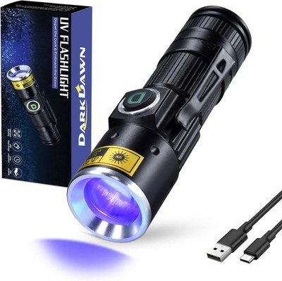 UV 365nm Black Light Flashlights USB Rechargeable Wood's Lamp Ultraviolet LED 