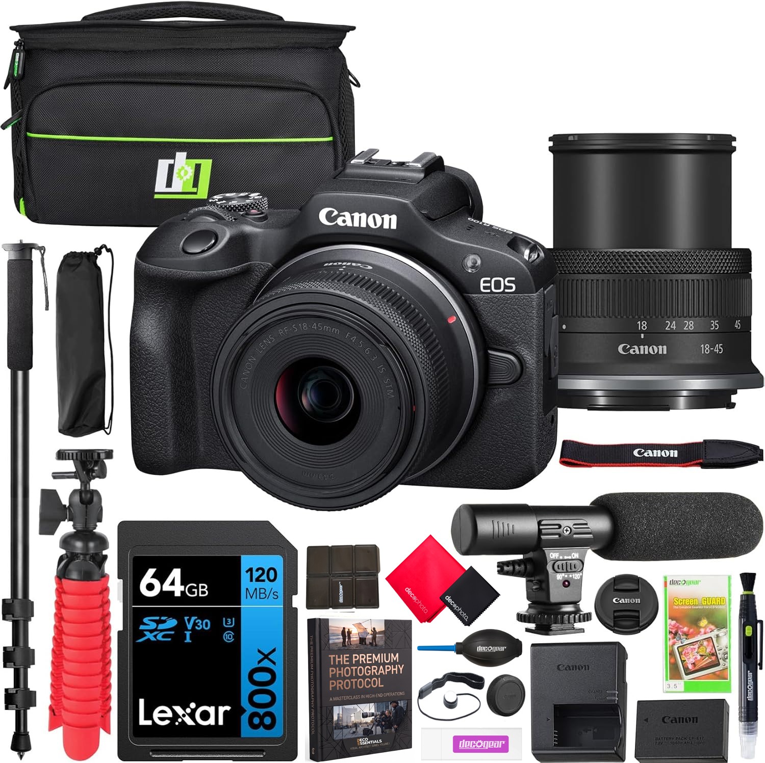 Canon EOS R100 Mirrorless Camera + RF-S 18-45mm F4.5-6.3 IS STM Lens Kit Bundle