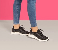 Aetrex Carly Womens Sz 5-5.5 Black Knit Sneakers Washable Arch Support Comfort