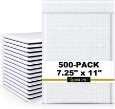 500-Pk WHITE 7.25 x 11" Padded POLY BUBBLE MAILER #1 shipping DVD game envelope