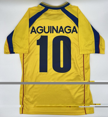 Marathon Ecuador Aguinaga #10 Authentic Soccer Jersey S Yellow/Blue
