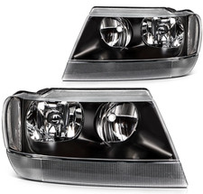 Fit For Jeep Grand Cherokee 1999-2004 Headlight Assembly Pair Black Fit For Jeep Grand Cherokee 1999-2004 Headlight Assembly Pair Black
