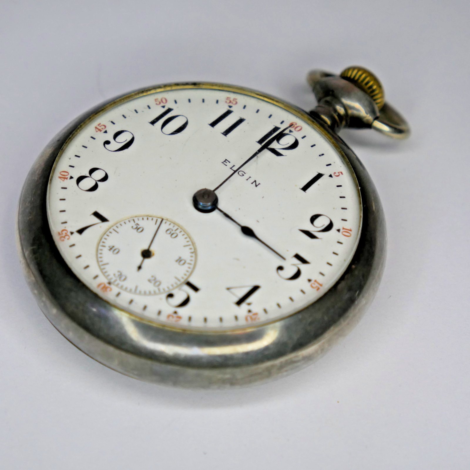 Antique Elgin Fancy Dial Pocket Watch Buck Deer Back Case As Is For Parts
