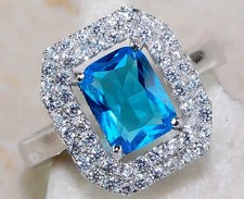 3CT Blue Topaz  White Topaz 925 Solid Sterling Silver Ring Jewelry Sz 7 UB1-1