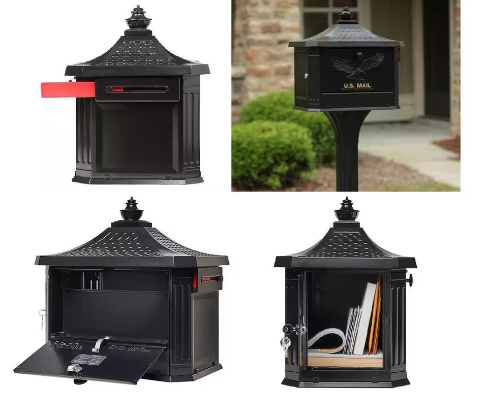 Buzón de montaje de poste de aluminio con bloqueo grande negro Hamilton NUEVO (42B) Foto 3 de 4