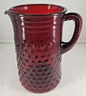 Vintage Anchor Hocking Royal Ruby Red Hobnail Pitcher 8" Tall Home Decor B2