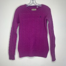 Jack Wills Womens Jumper Sweater UK 12 Pink Purple Cable Knit Crew Lambswool
