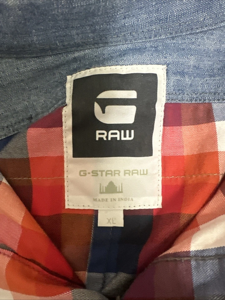 Camisa G Star Raw Western Para Hombres XL Cuadros Manga Larga Metal Botones Rodeo Vaquero Foto 2 de 4