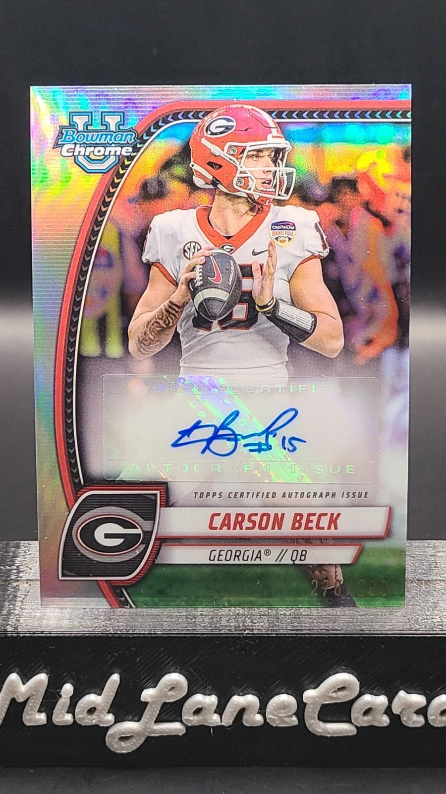 2024 Topps Bowman Chrome U Football Carson Beck Refractor Auto /299 UGA Miami