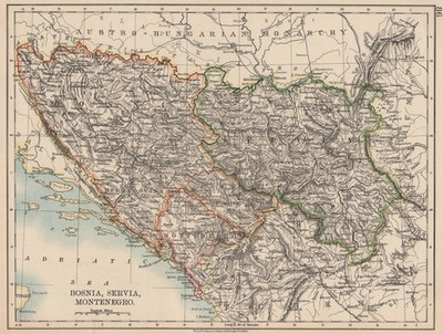 BOSNIEN SERVIA MONTENEGRO. Balkan Serbien Kroatien Herzegowina. JOHNSTON 1906 Karte