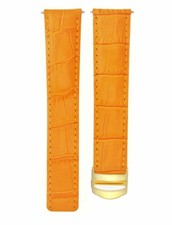 LEATHER BAND STRAP FOR CARTIER TANK FRANCIASE WATCH CLASP 20/18MM ORANGE GOLD