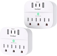 One Beat 2 Pack Multi Plug Outlet Splitter with USB,Surge Protector Outlet Exten