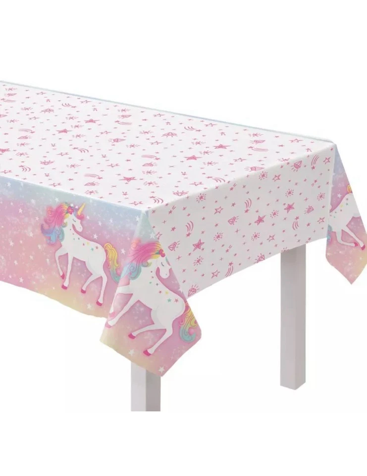 Mantel de plástico unicornio encantado 54" x 96" decoración fiesta cumpleaños Foto 2 de 4