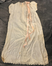 Vintage Philippines Hand Made Embroidered Christening Dress Pink Ribbon