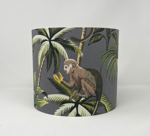 Lampshade Charcoal Grey Monkey Palm Tree Drum Light Shade - Picture 3 of 10