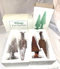 Brand New! Dept 56 Snow Village Set of 4 Pine Cone Trees - NIB - 52213 Holiday
