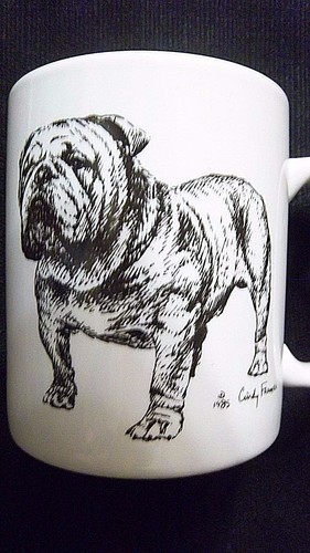 Black White BULLDOG Bull Dog MUG Vtg Cindy Farmer Artist 1985 ROSALINDE - Picture 3 of 6