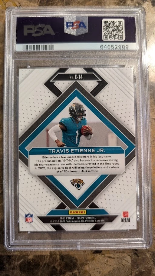 2021 Panini Prizm Travis Etienne Jr. Emergent Rookie RC PSA 10 Gem Mint - Image 2 of 2