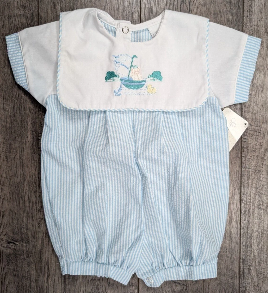 Baby Boy Clothes New Vintage Starting Out 3 Month Blue & White Romper Outfit