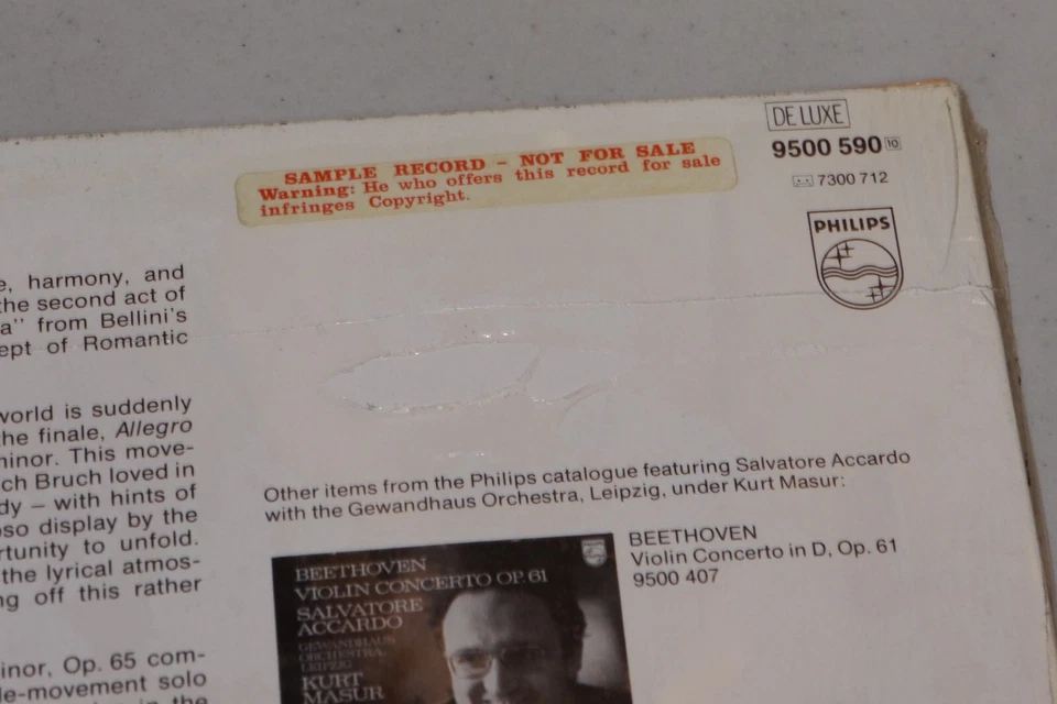 Sealed ACCARDO-Bruch Serenade "In Memoriam"- Philips Stereo 9500 590 - PROMO LP - Image 3 of 3