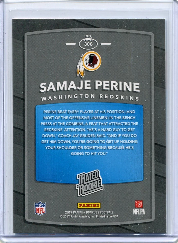 2017 DONRUSS RED PRESS PROOF RC SAMAJE PERINE PARALLELS REDSKINS - H4629 - Image 2 of 2
