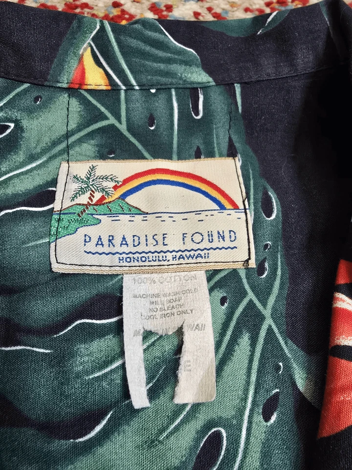 Camisa hawaiana vintage años 90 Paradise Found para hombre talla L/XL floral 100 % algodón Foto 2 de 4