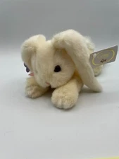 New Russ BEENIE Easter Bunny Rabbit Plush 12" White Cream Pink Bow #6595 Tag Lay